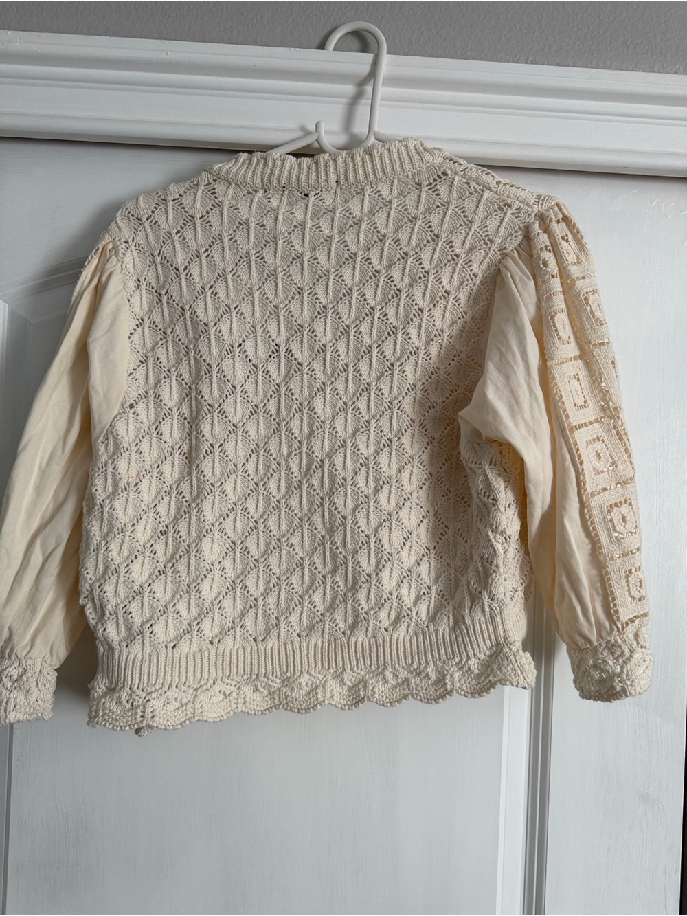 Zara Cream Textured Knit Puff-Sleeve Cardigan - Picture 5 of 5